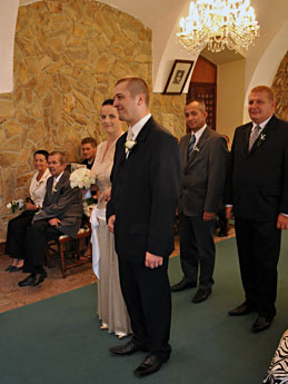 Bride with groom and witnesses Jan and Tom